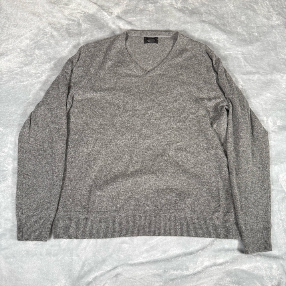 Nordstrom Italian Cashmere Sweater Mens 2XL V Neck Lightweight Preppy Knit Gray